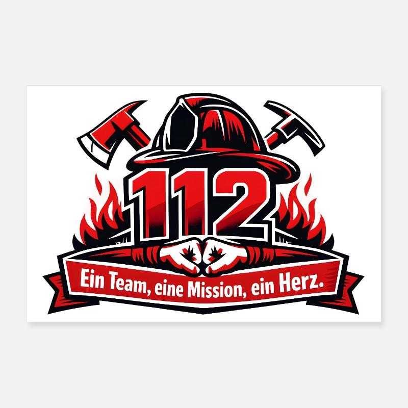 112 Feuerwehr Team Herz Einsatz Poster 30x20 cm