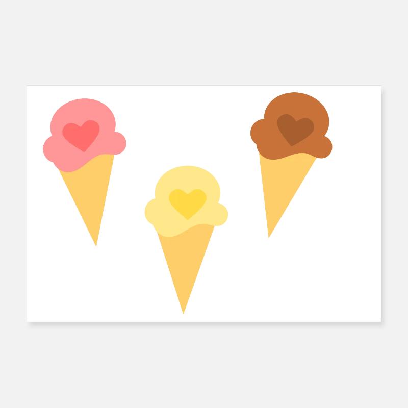 Crème glacée coeur crème glacée fraise crème glacée vanille crème glacée chocolat Poster 30 x 20 cm