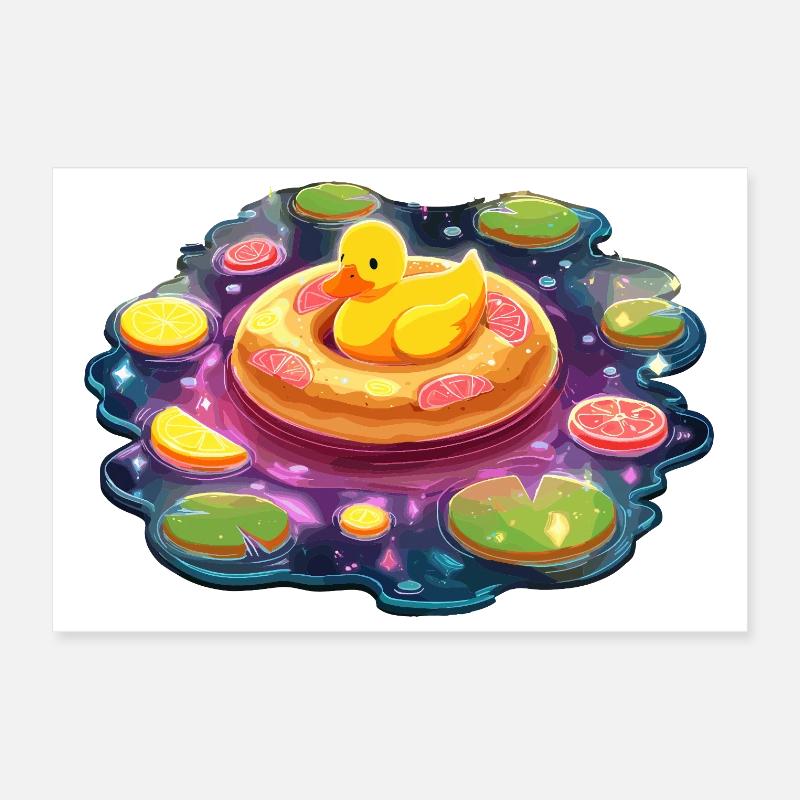 Donut ducks in galaxy lake Poster 12" x 8" (30x20 cm)