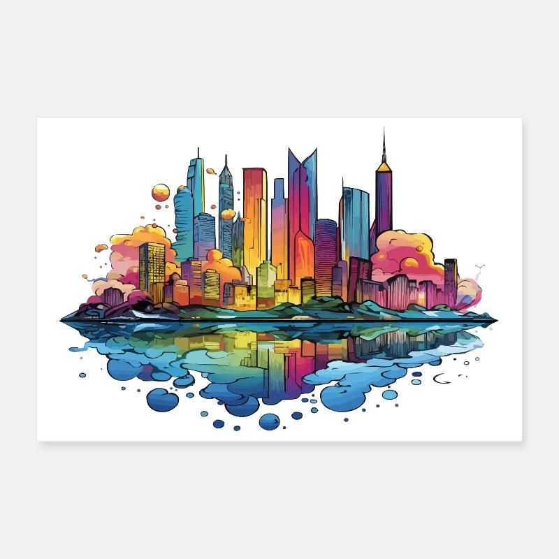 Colorful Skyline Reflection Poster 12" x 8" (30x20 cm)