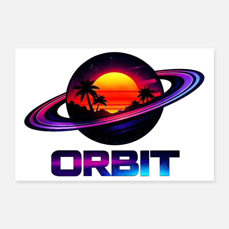 Orbite Saturn géométrique Rétro Synthwave années 80 Poster 30 x 20 cm