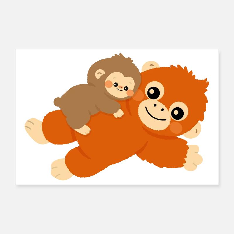 Bébé Singe et peluche Poster 30 x 20 cm