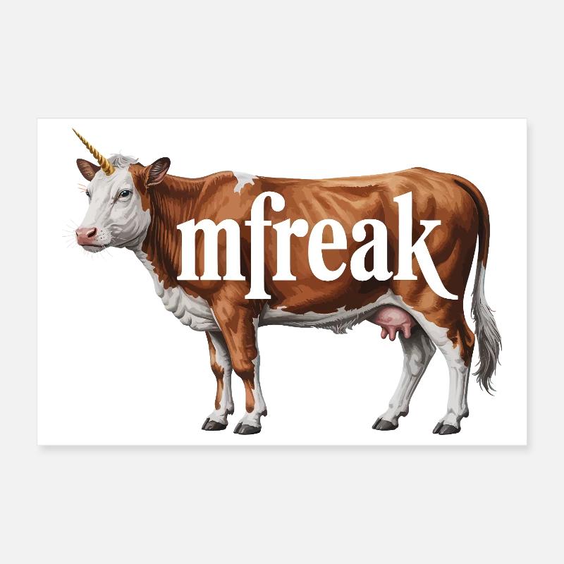Freaky Cow Typography Tee Poster 12" x 8" (30x20 cm)