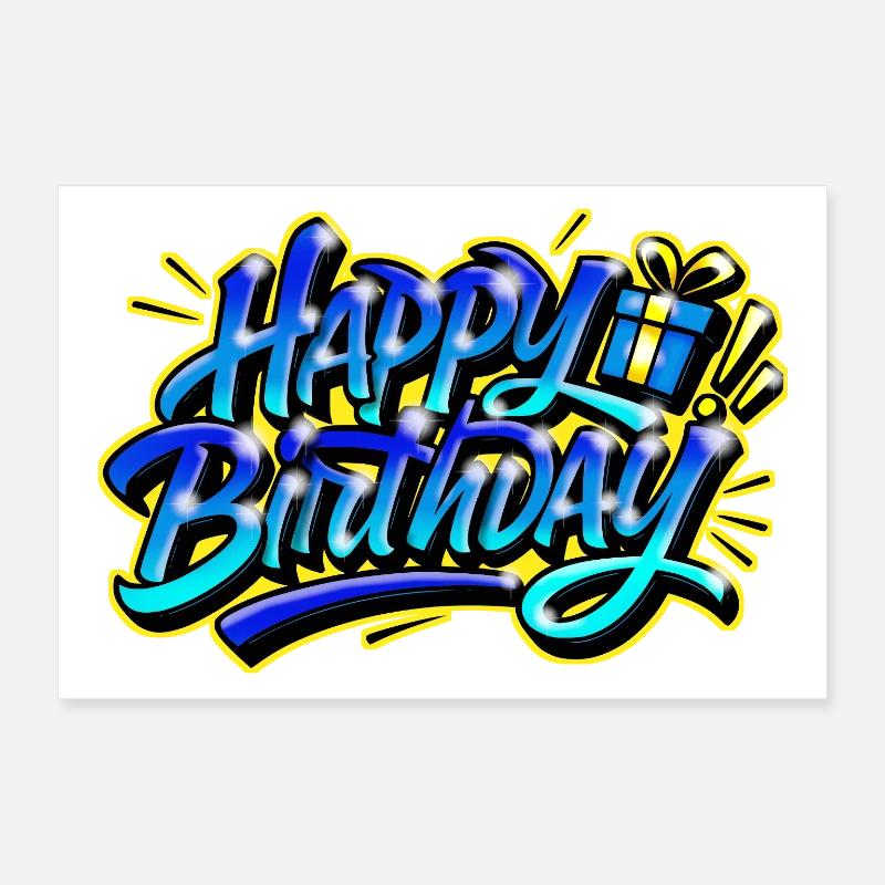 Joyeux Anniversaire Graffiti Poster 30 x 20 cm