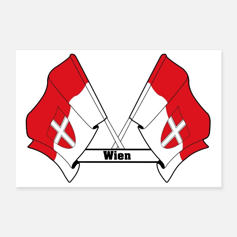 Wien Flags with Text Poster 12" x 8" (30x20 cm)
