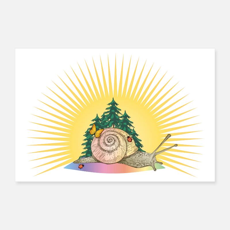 Escargot romain dans la forêt et le lever du soleil Poster 30 x 20 cm