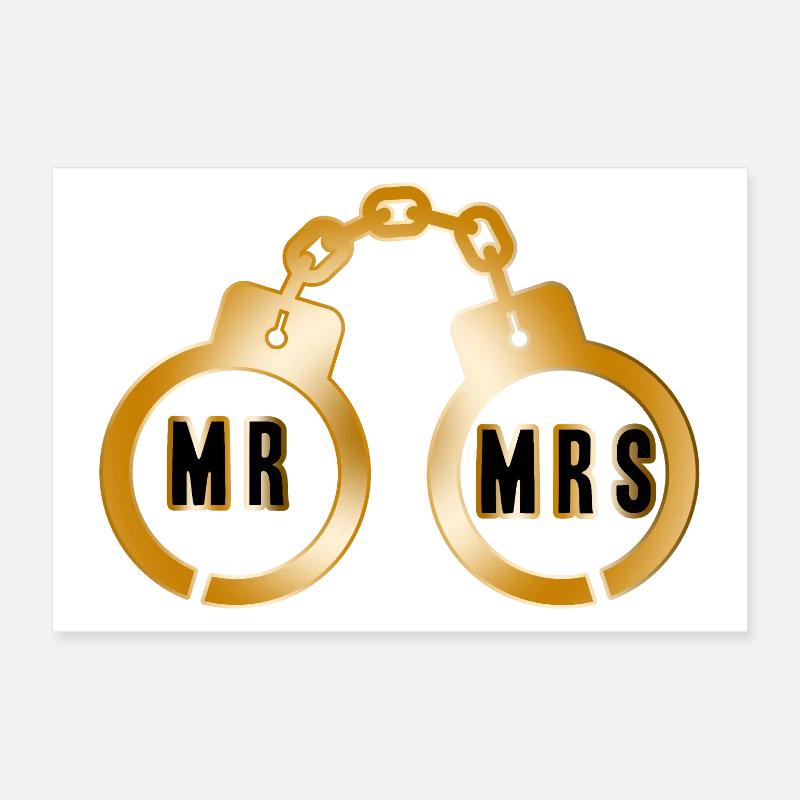 Emblème de menottes de couple doré Poster 30 x 20 cm