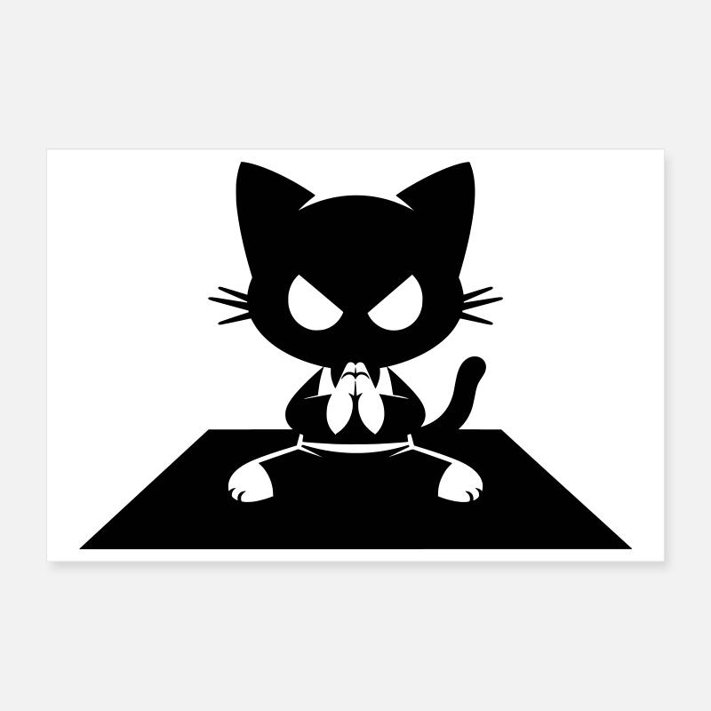  Schwarze Katze im Zen-Sitz mit wütendem Blick Poster 30x20 cm