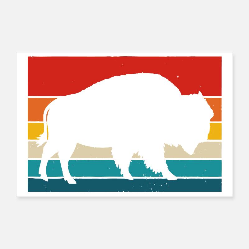 Bear Silhouette on Retro Rainbow Stripes Poster 12" x 8" (30x20 cm)