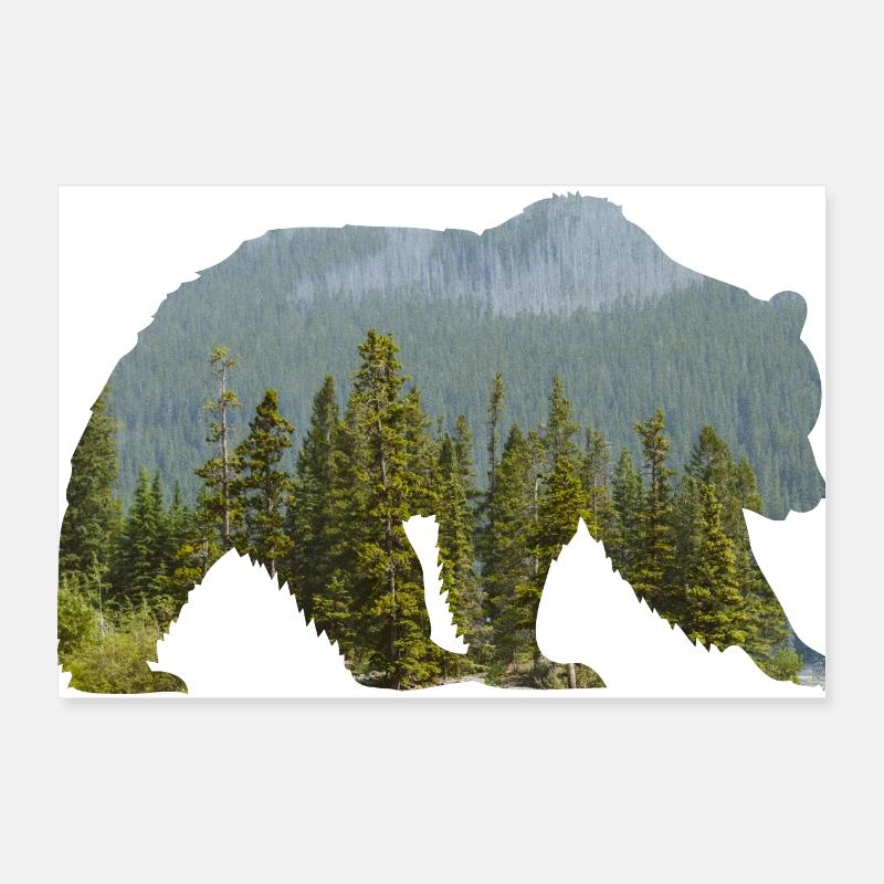 Bear in the mountainous forest Silhouette Poster 12" x 8" (30x20 cm)