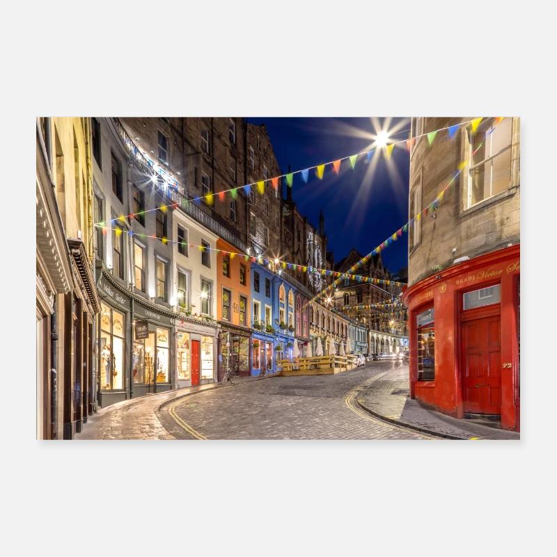 Charmante Abendimpression am West Bow in Edinburgh - Poster 30x20 cm - Weiß