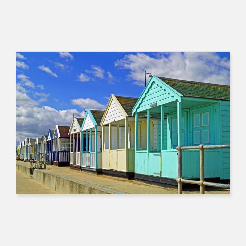 Bunte Strandhäuser in Southwold - Poster 30x20 cm - Weiß