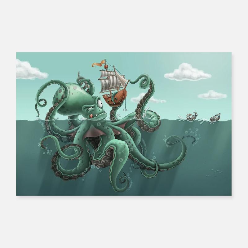 Curious Kraken Poster 12" x 8" (30x20 cm)