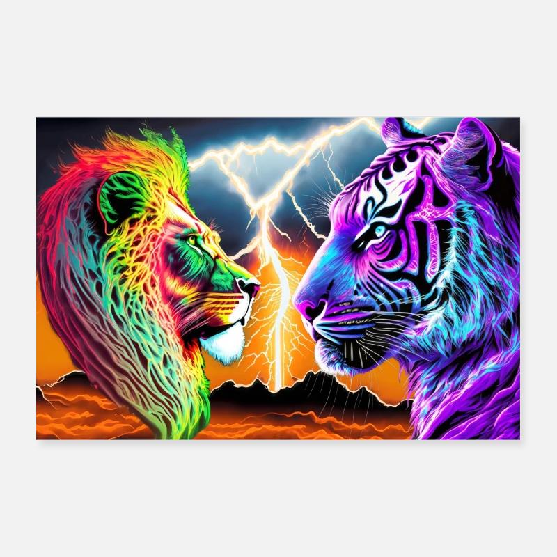 Tiger vs Lion Poster 12" x 8" (30x20 cm)