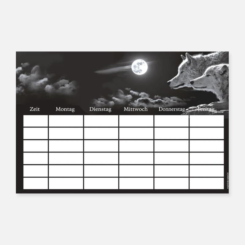 Timetable Wolves with Moon | Customisable - Poster 12" x 8" (30x20 cm) - white