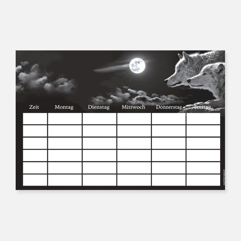 Timetable Wolves with Moon | Customisable Poster 12" x 8" (30x20 cm)