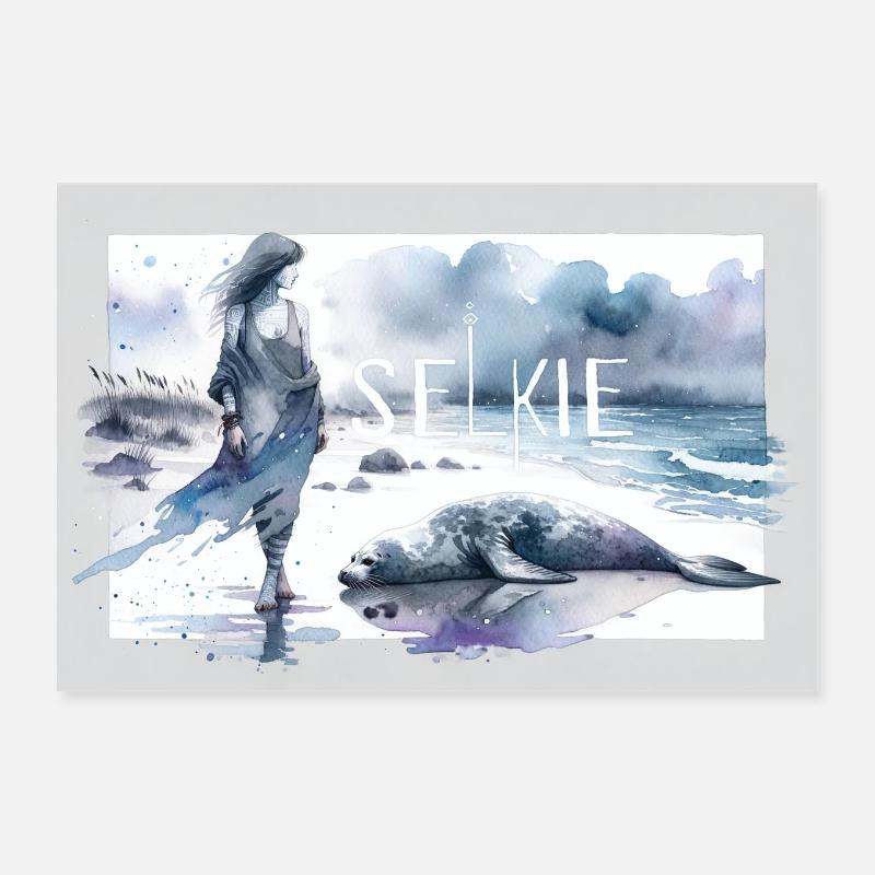 Selkie on the beach Poster 12" x 8" (30x20 cm)