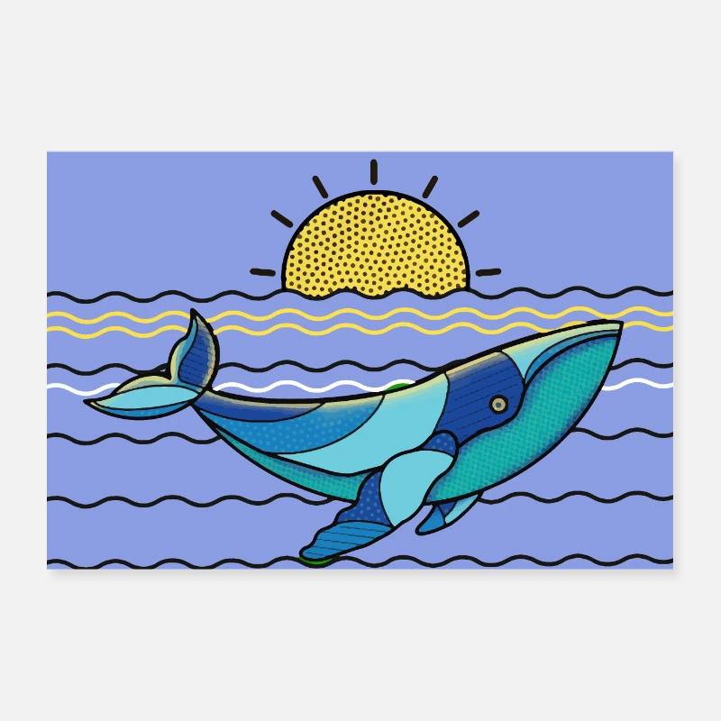 Illustration eines Wals im sonnigen Meer Poster 30x20 cm