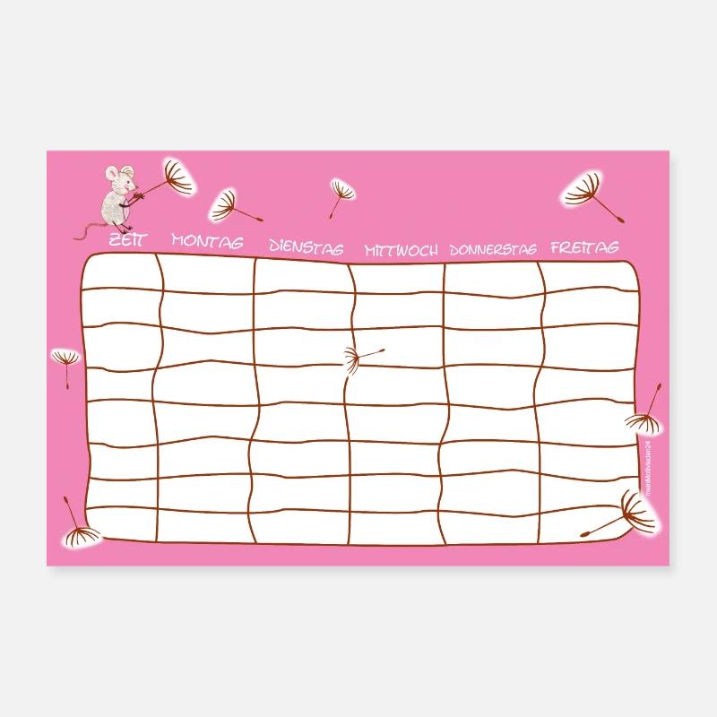 Stundenplan Maus Pusteblume rosa, personalisierbar - Poster 30x20 cm - Weiß