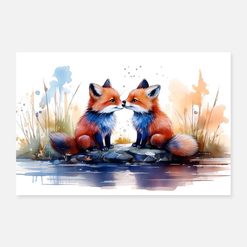 Two Little Foxes Poster 12" x 8" (30x20 cm)