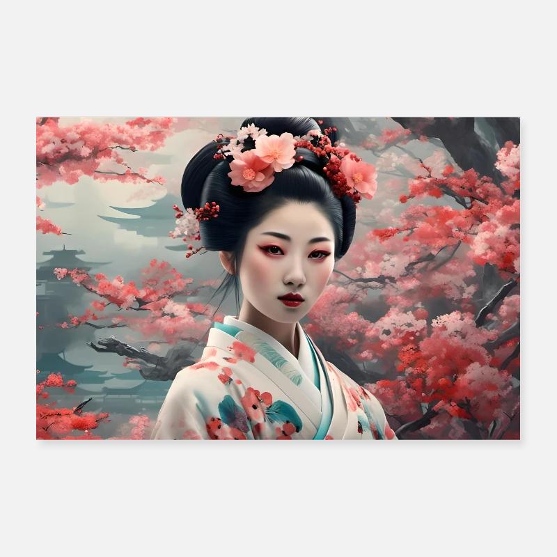 Geisha in spring Poster 12" x 8" (30x20 cm)