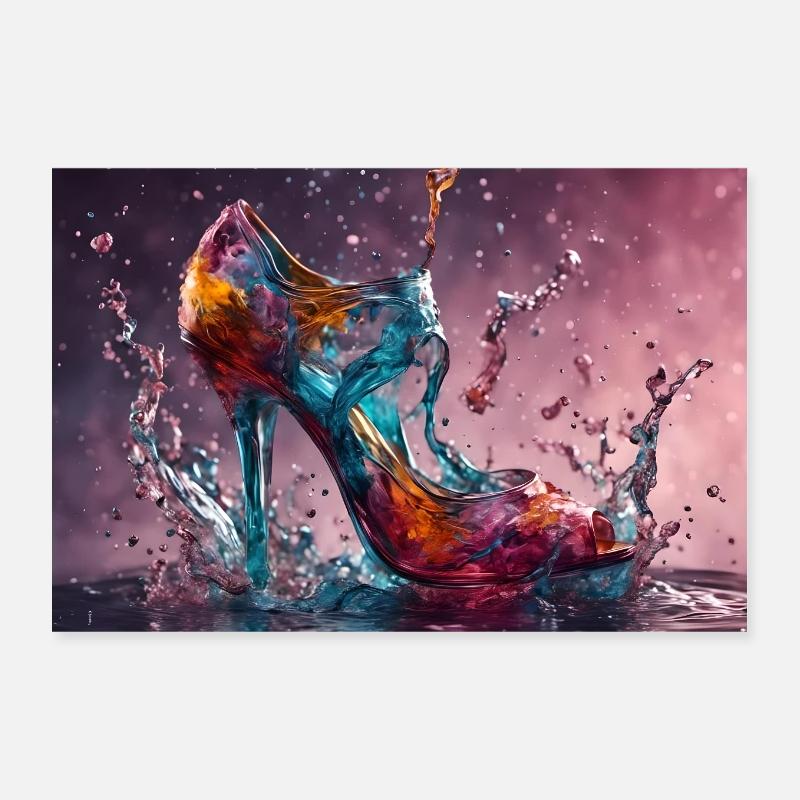 High Heel Farbexplosion im Wasser - KI Poster 30x20 cm
