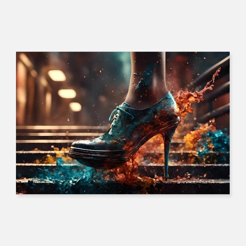 Explosion de couleurs dans les escaliers - AI Poster 30 x 20 cm