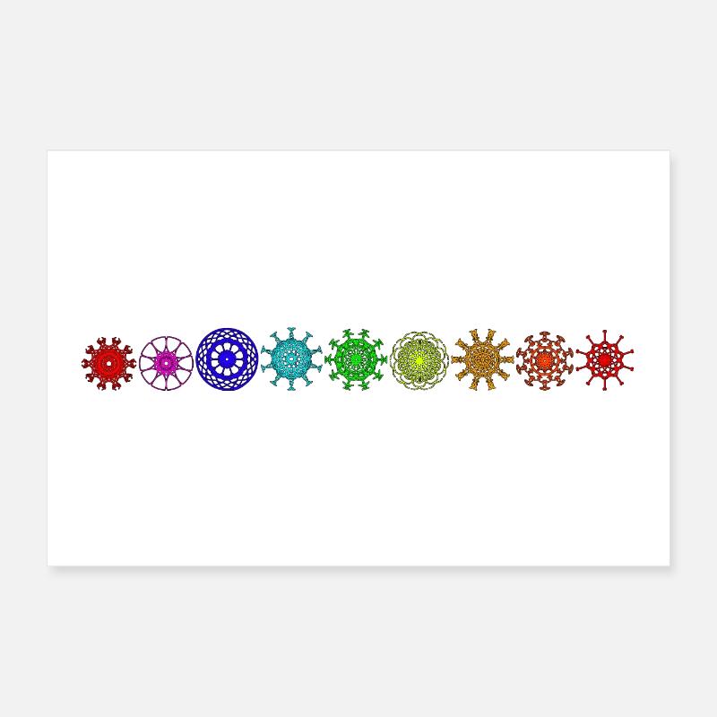 Mandalas de couleur arc en ciel dans une rangée Poster 30 x 20 cm