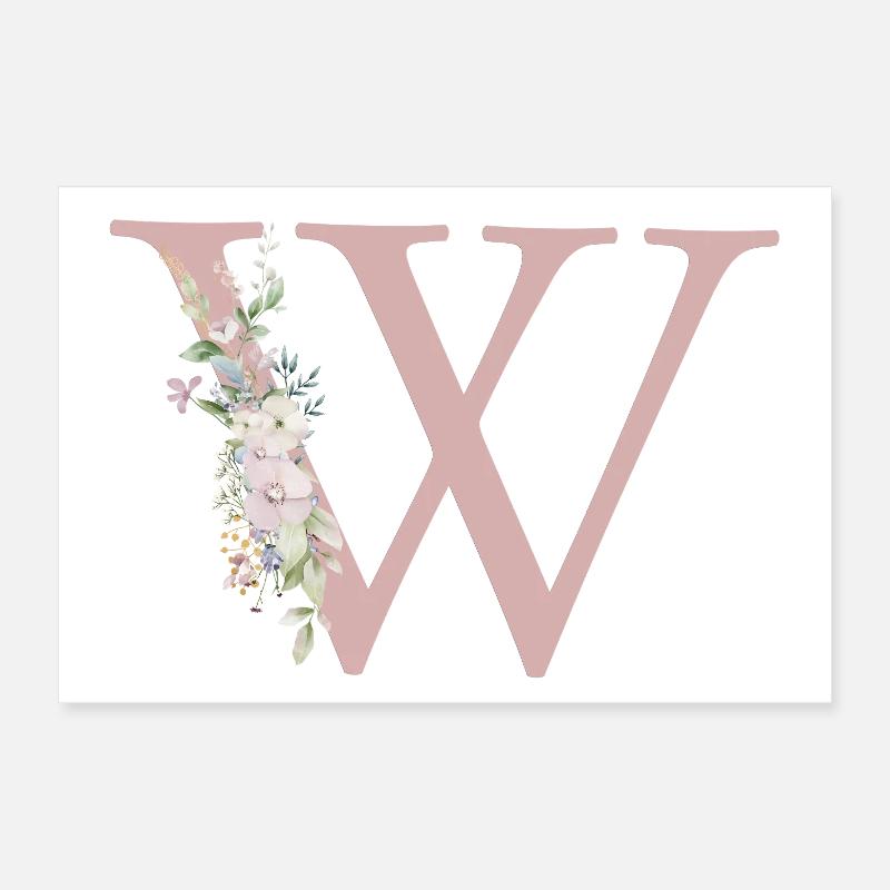 W Monogramme, Floral, Personnalisable Poster 30 x 20 cm