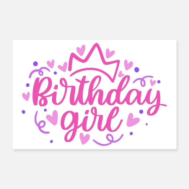 Anniversaire Girlie avec Couronne Coeur Confettis Poster 30 x 20 cm