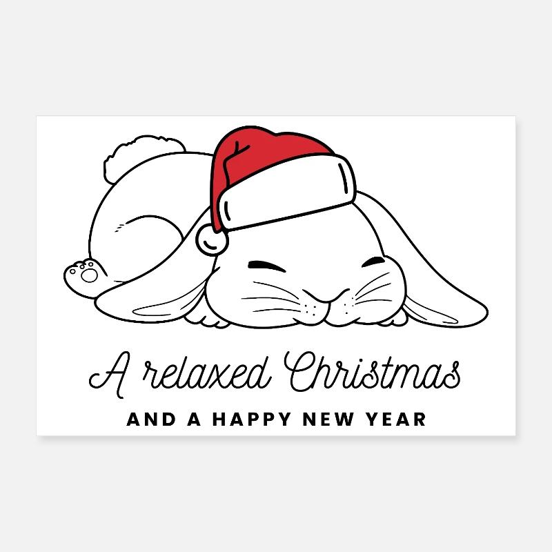 Lapin de Noël décontracté avec chapeau - Noir Poster 30 x 20 cm