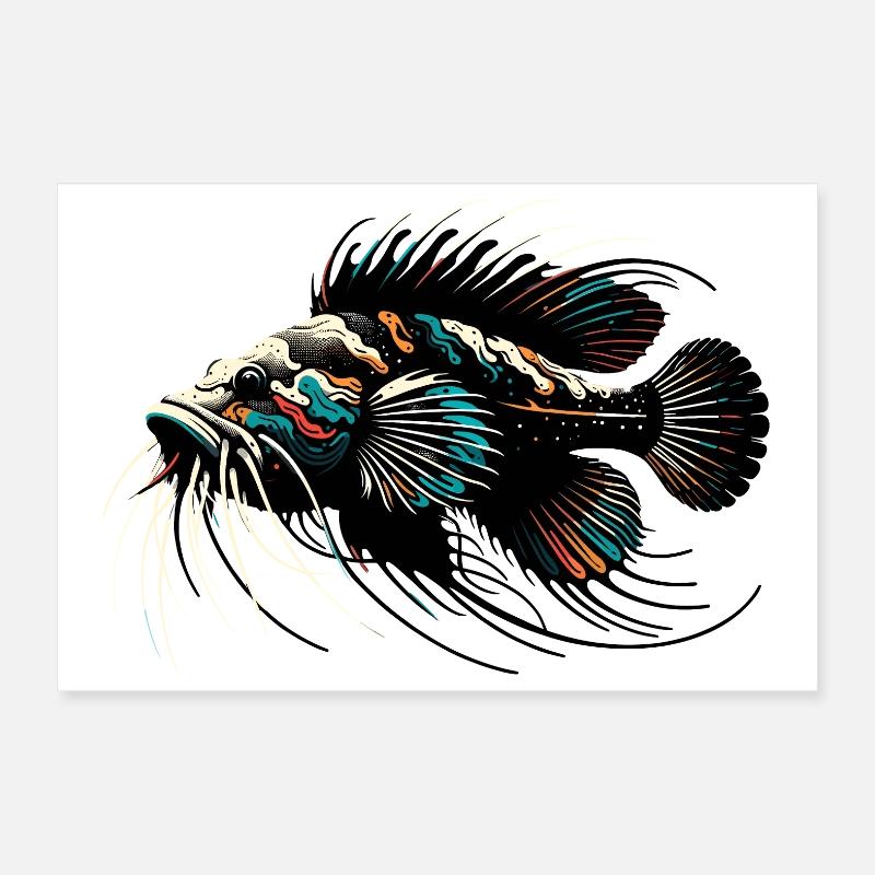 Poisson-chat d’aquarium, poisson-chat d’antenne, minimaliste Poster 30 x 20 cm