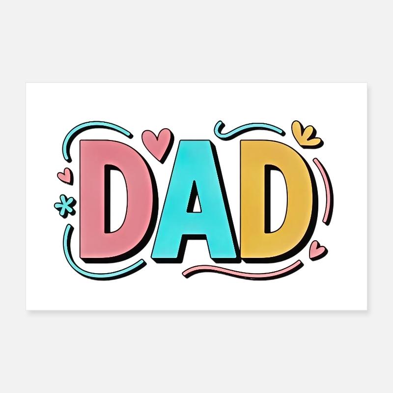Pastel Gradient Dad Hearts Design Poster 12" x 8" (30x20 cm)