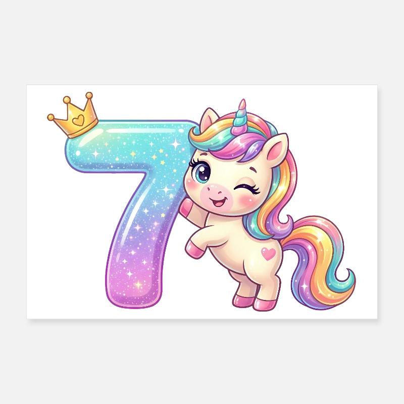 Ich bin 7 Kawaii Einhorn Mädchen Geburtstag Poster 30x20 cm