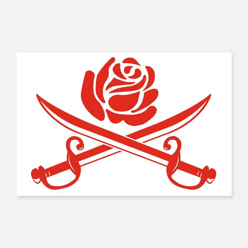 Rose rouge et épées croisées Poster 30 x 20 cm
