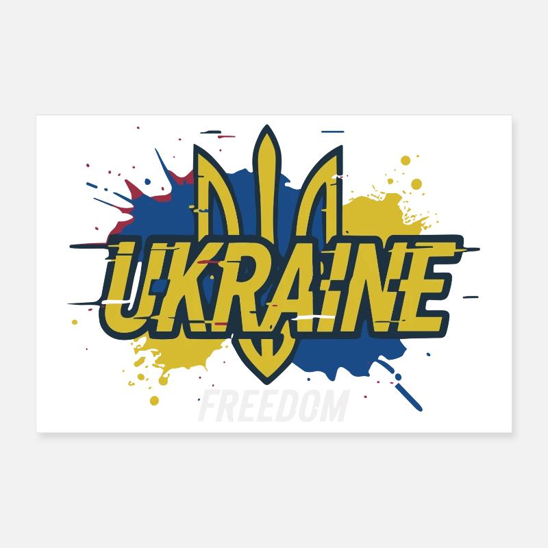 Ukraine Freedom Trident Splash Tee Poster 12" x 8" (30x20 cm)