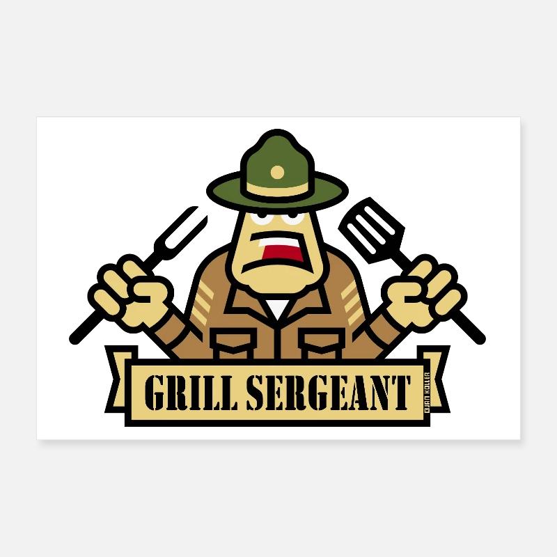 Grill Sergeant (Grilling / BBQ / Barbecue) Poster 12" x 8" (30x20 cm)