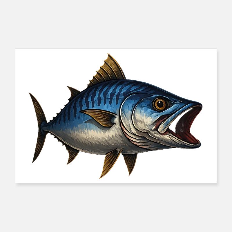 Dynamic Bluefin Tuna Illustration Poster 12" x 8" (30x20 cm)