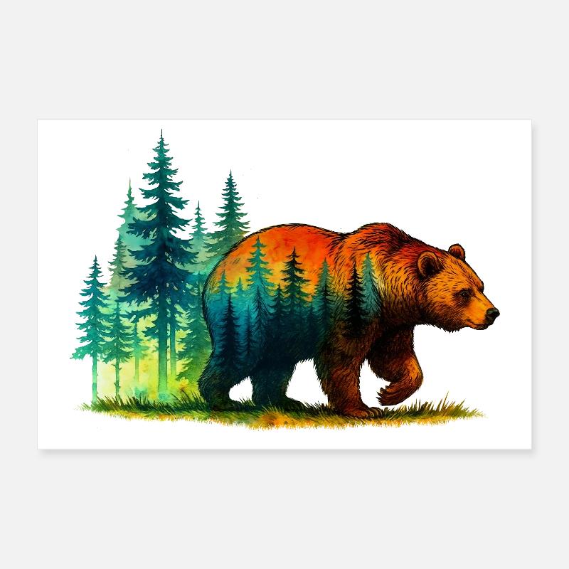 Bear Forest Reflection Hiking Wilderness Nature Poster 12" x 8" (30x20 cm)