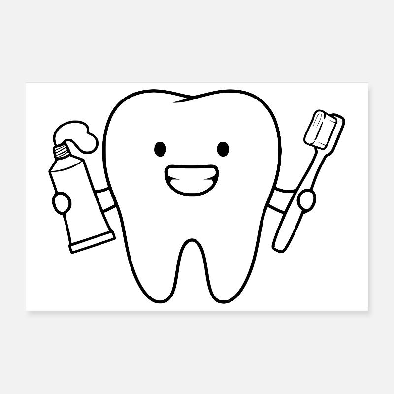 Dent de dessin animé avec brosse à dents Poster 30 x 20 cm