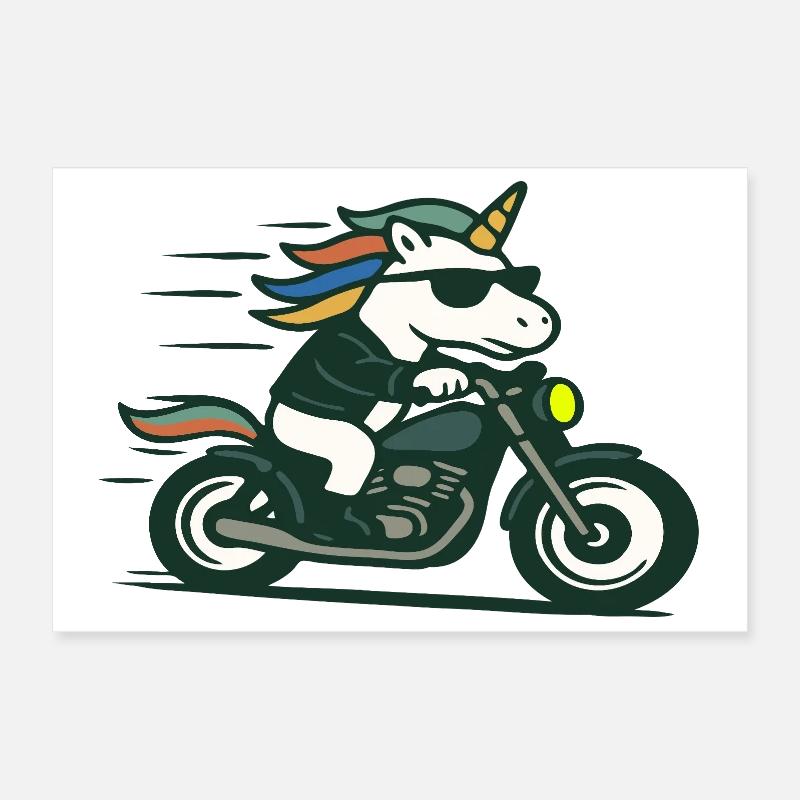 Fast Biker einhornfahrende Motorrad-Maskottchen-Kunst Poster 30x20 cm