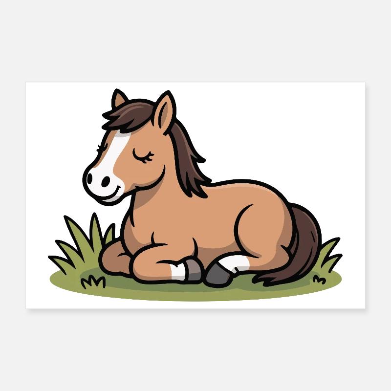 Cheval câlin dans l’herbe Poster 30 x 20 cm