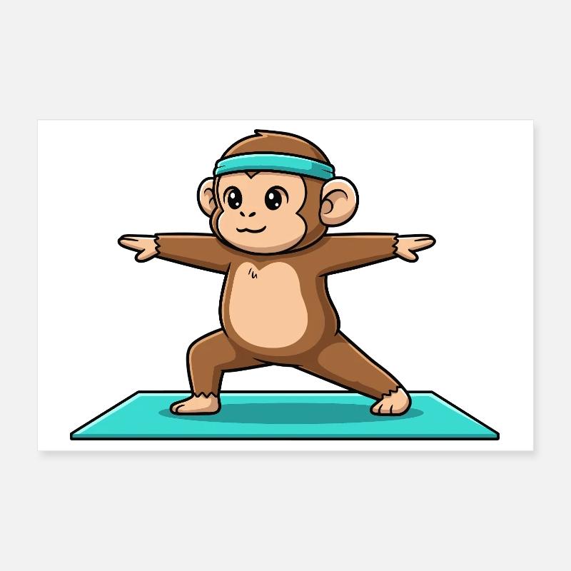 Yoga Monkey Ape Doing Warrior Pose Poster 12" x 8" (30x20 cm)