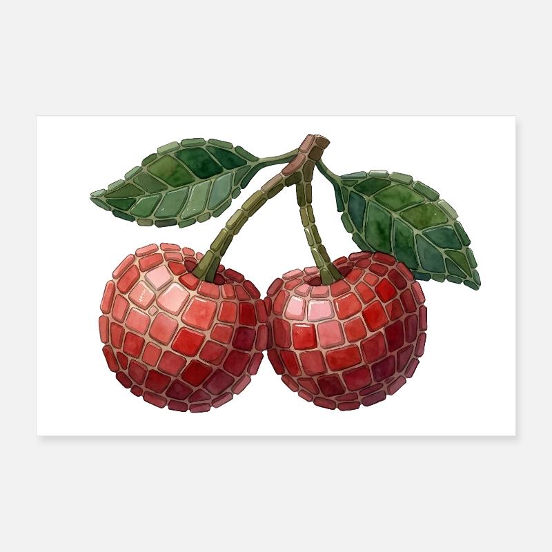 Cherry Mosaic - Artful Fruit Design Poster 12" x 8" (30x20 cm)