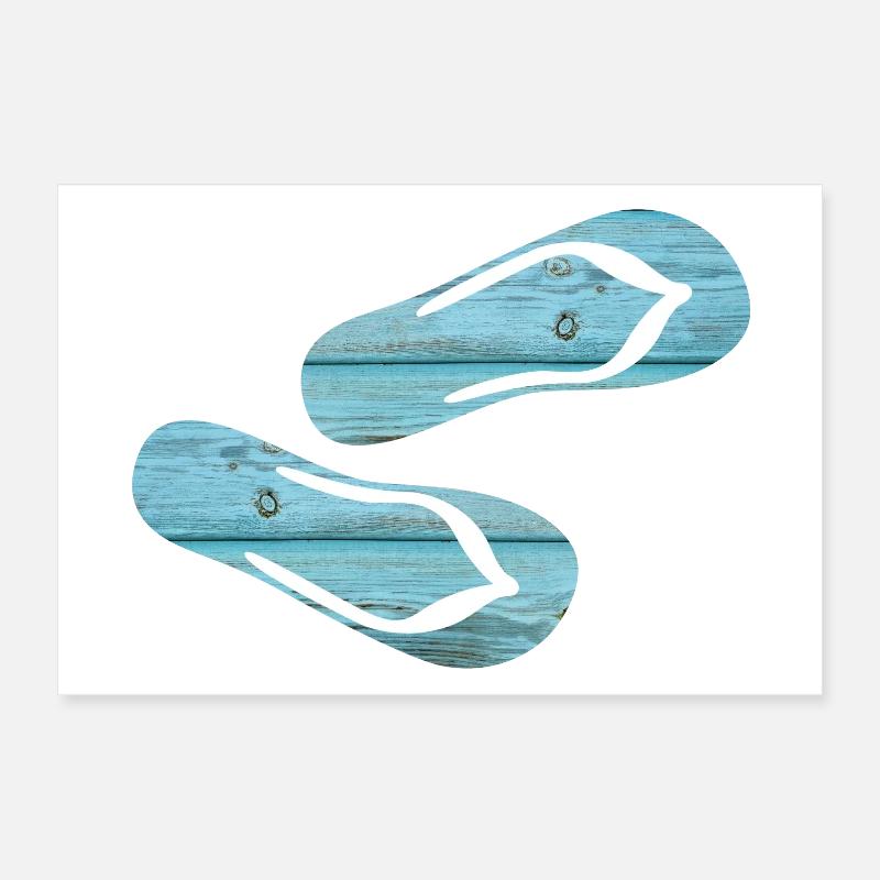 Latschen Flip Flops Urlaub Holz Bretter cool Poster 30x20 cm