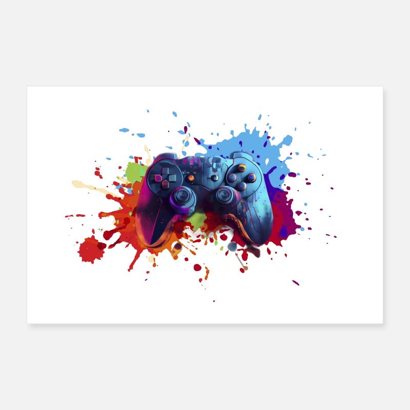 Gamepad Splash Gamer Geschenk Zocker zocken Poster 30x20 cm