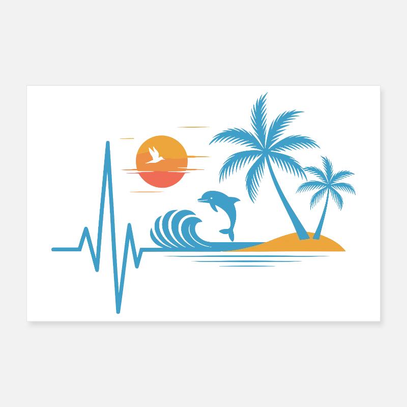 Tropical design palm trees dolphins vacation Poster 12" x 8" (30x20 cm)