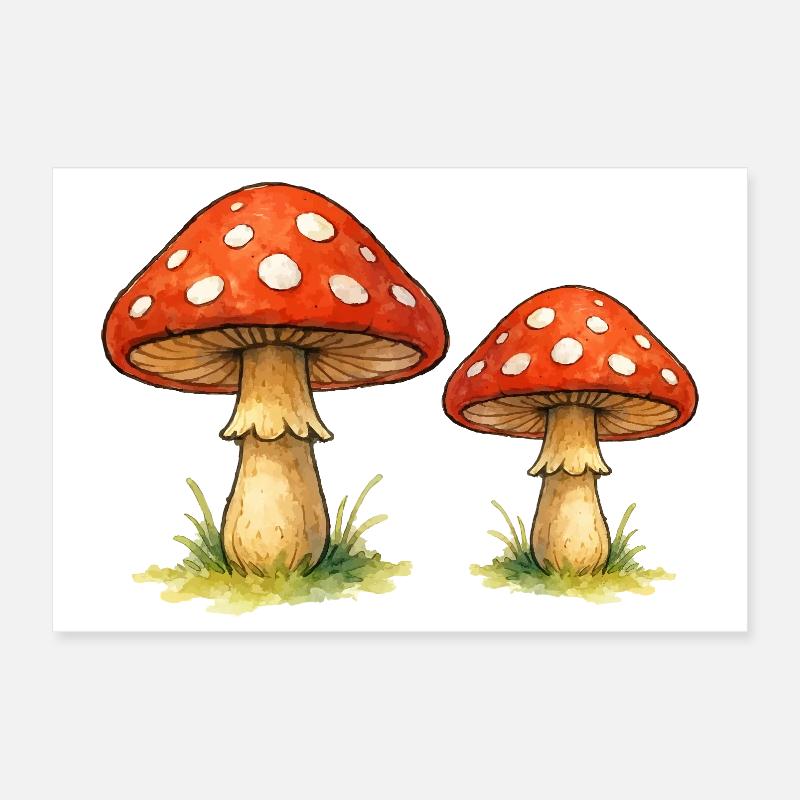 Champignons rouges dans l’herbe Poster 30 x 20 cm