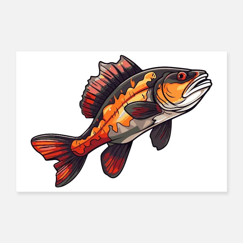 Perch Cartoon Fish Poster 12" x 8" (30x20 cm)