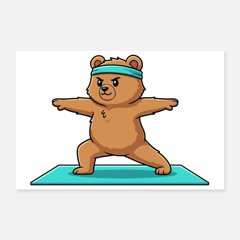 Yoga Bear Doing Warrior Pose Poster 12" x 8" (30x20 cm)